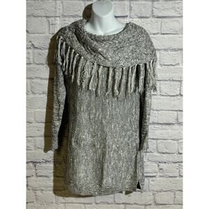 INC Metallic Fringe Cowl Sweater – Gray Knit Tunic – Women’s M